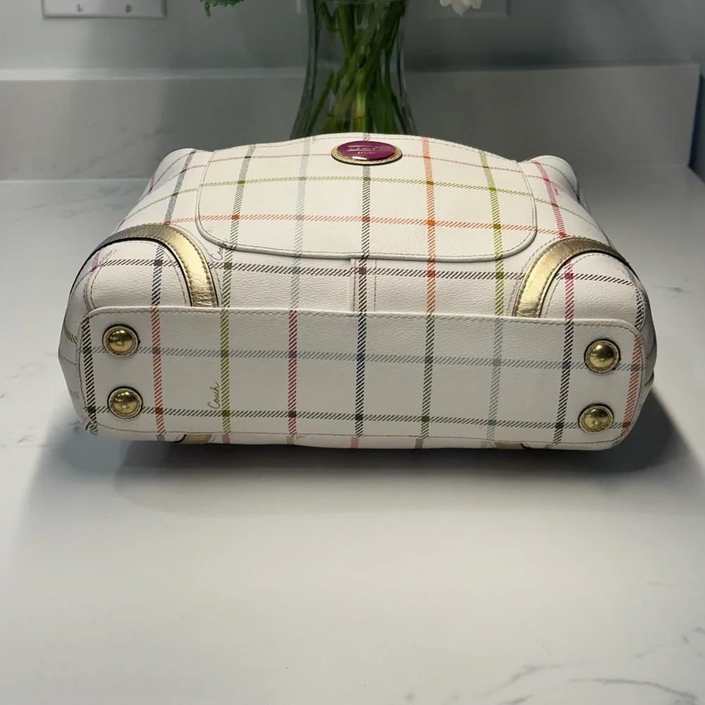 Coach Peyton Tattersall Plaid Rainbow White Shoulder/Tote Bag